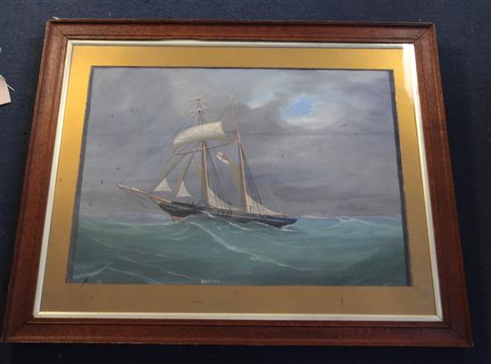 Tomasso de Simone (Italian, 19th/20th) The Chichesters Yacht Ermina possibly off Malta 20 x 28in.